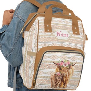 Personalized Diaper Backpack | western baby bag | monogrammed cow print backpack | customized diaper bag | baby girl diaper bag | tribal bag