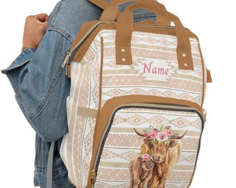 Personalized Diaper Backpack | western baby bag | monogrammed cow print backpack | customized diaper bag | baby girl diaper bag | tribal bag