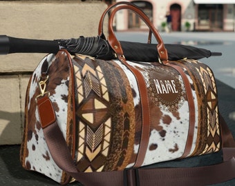 Western Cowhide Print Personalized Travel Bag | monogrammed luggage bag | cowgirl duffel bag | girls weekender tote | womens overnight bag