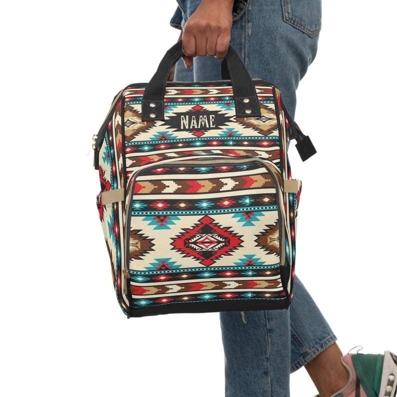 Personalized Southwestern Diaper Backpack | boho western backpack | custom tribal Indian baby bag | new mom gift | monogrammed backpack image 3