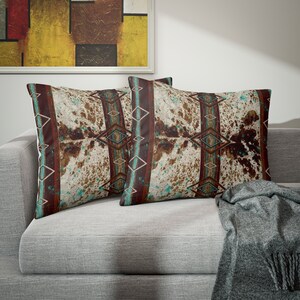 Cowhide Print Western Pillow Sham | cow hide print pillowcase | southwestern bedding | cowboy western pillow cover | boho tribal bedroom image 3