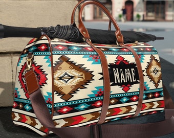 Personalized southwestern Travel Bag | Aztec tribal Indian duffel bag | cowgirl tote | western luggage | overnight weekender bag