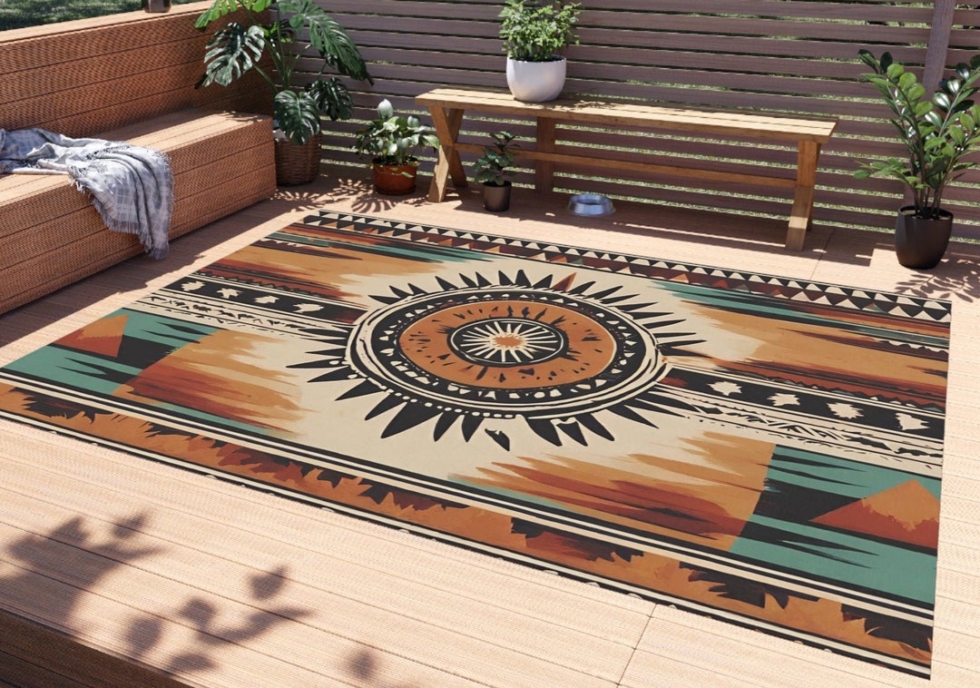 Southwestern Outdoor Rug, Western Area Rug, Boho Tribal Indian Accent ...