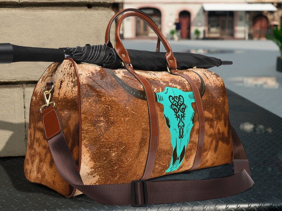 Cowboy Western Travel Bag Turquoise Longhorn Steer Duffel Bag Leather