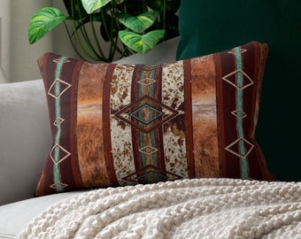 Western Cowhide Print Throw Pillow | southwestern accent pillow | tribal Indian lumbar pillow | western home decor | ranch style pillows