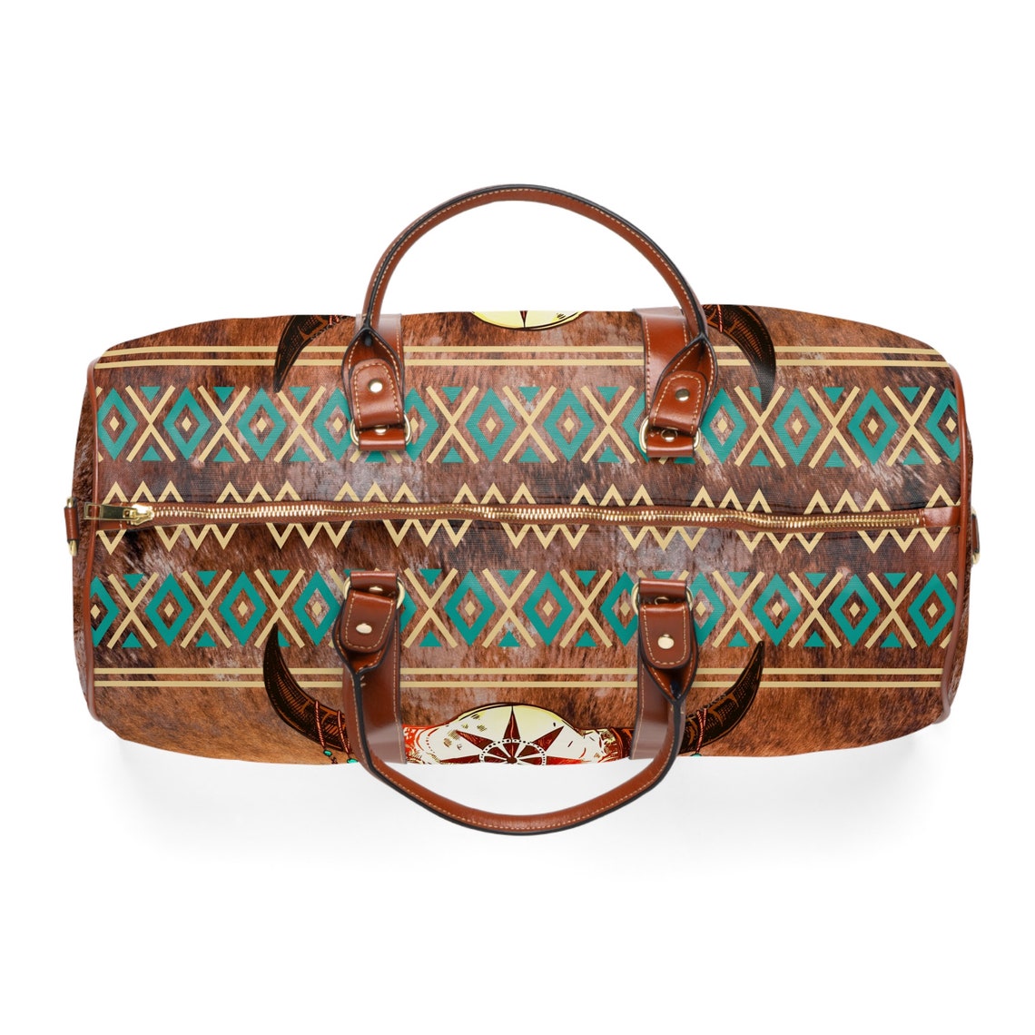 Cowhide Print Western Travel Bag Boho Tribal Indian Duffel Etsy