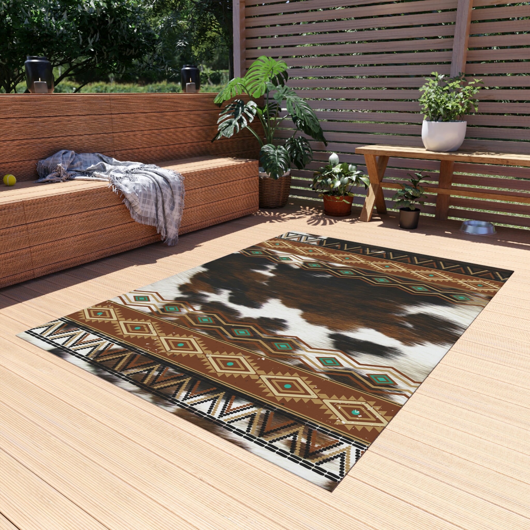 Papa Rug Ranch Western Cowhide Print Outdoor Rug , Ranch Style Area Rug , Southwestern ...