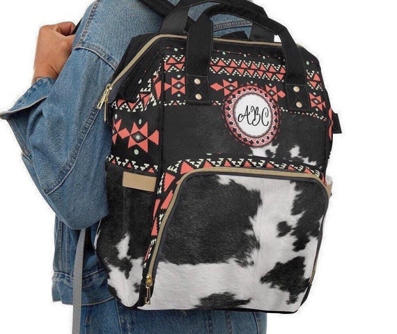 Personalized Faux Cowhide Backpack | boho western baby bag | monogrammed diaper bag | cow hide print back pack | customized backpack