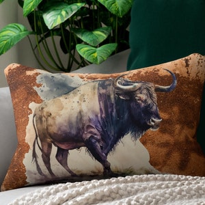 Western Buffalo Lumbar Throw Pillow, southwestern accent pillow, western home decor, ranch style pillow, bison Buffalo pillow, cowboy style
