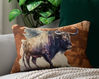 Western Buffalo Lumbar Throw Pillow, southwestern accent pillow, western home decor, ranch style pillow, bison Buffalo pillow, cowboy style