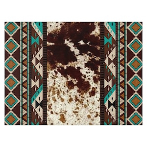 Western Cowhide Print Area Rug | Boho Western Accent Rug | Southwestern ...
