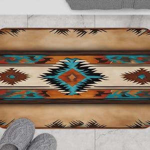 Southwestern Bath Mat, western bathroom rug, boho tribal Indian bath mat, cowgirl bathroom decor, microfiber bathmat, cowboy style bath mat
