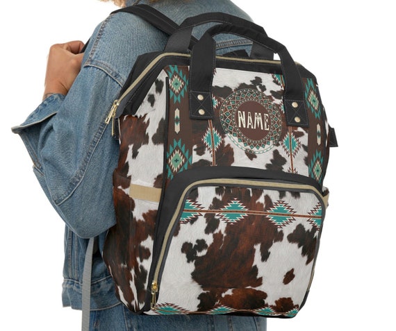 Personalized Cowhide Print Diaper Backpack | Custom Western  display picture 1