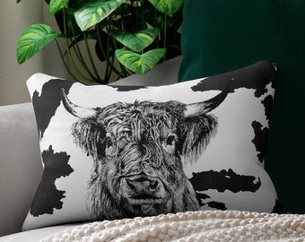 Cowhide Print Lumbar Pillow | faux cowhide throw pillow | cowboy western home decor | cow accent pillow | pillow & cover | cowhide decor