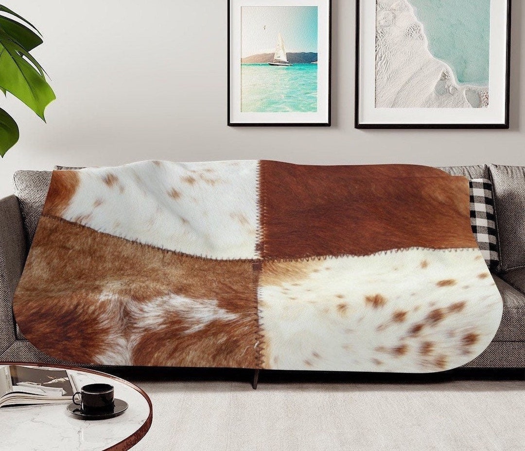 Faux Cowhide Sherpa Blanket Cow Print Throw Blanket Tricolor Cow Hide