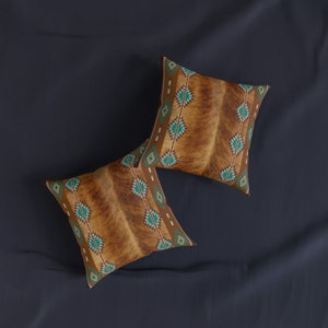 Western faux cowhide Square Pillow, cow hide print throw pillow, southwestern accent pillow, Navajo tribal pillow, western home decor, boho image 6