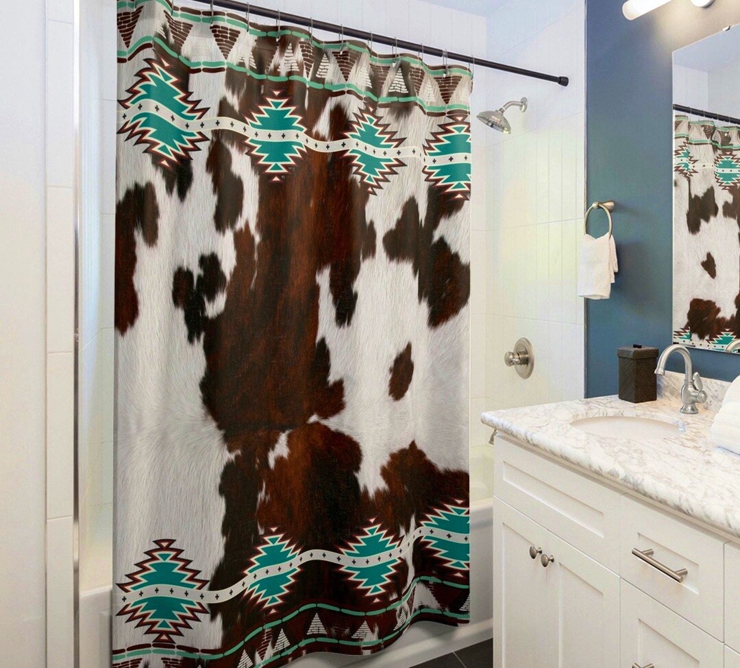 Western Cowhide Print Shower Curtain Faux Cow Hide Bath Curtain