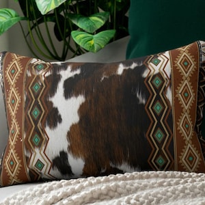 Cowhide Print Throw Pillow | western faux cowhide lumbar pillow | southwestern accent pillow | western home decor | cowhide room decor