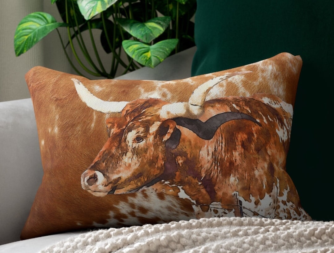 Cowhide Print Lumbar Pillow Longhorn Cow Throw Pillow Western Faux