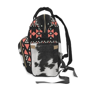 Personalized Faux Cowhide Backpack | boho western baby bag | monogrammed diaper bag | cow hide print back pack | customized backpack image 4