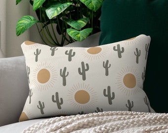 Southwestern cactus lumbar throw pillow | Texas cactus pillow | desert tan cactus pillow | decorative cactus pillow | western throw pillow