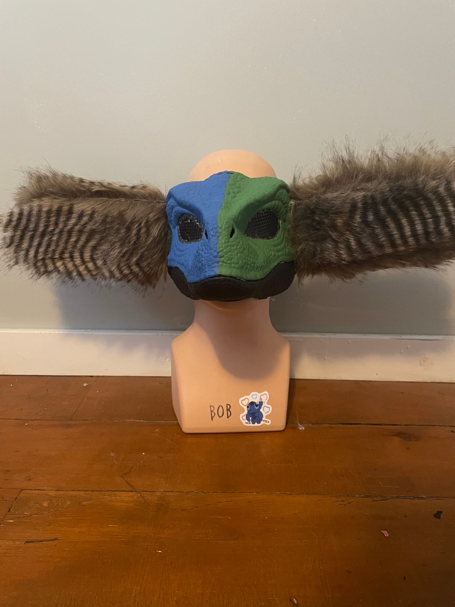 Painted raptor mask with ears and tail Etsy