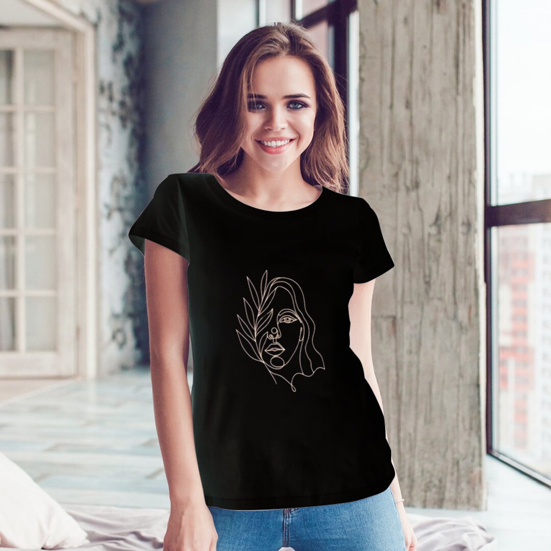 Minimalist One Line Drawing Woman Slim Fit T-shirt Front Print Heat ...