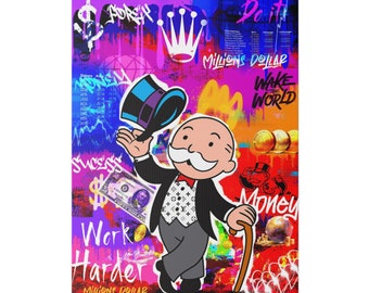 Monopoly millions Dollars Rich Gold Coins graffiti art Canvas