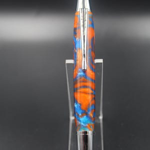 Devin Ballpoint Pen in Chrome with a handmade body of Blue and Orange.