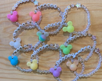 Mickey Mouse Glow in the Dark Personalized Bracelet, Personalized Beaded Name Bracelet, Glow in the Dark, Cute Custom Gift