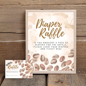 Diaper Raffle Sign and Raffle Cards (Digital Download), A Little Bean is Brewing Baby Shower, Coffee Baby Shower Game, A Baby is Brewing,