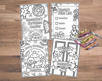 Páginas para colorear navideñas con texto editable (descarga digital), hojas para colorear navideñas personalizadas, actividades navideñas para niños, lista de Papá Noel