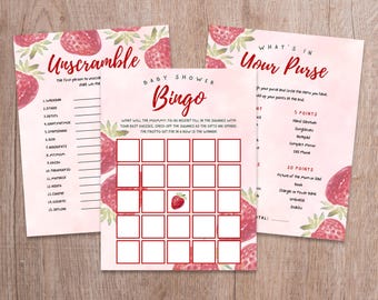 Berry Sweet babyshowergames, afdrukbare babyshowerspellen, babyshowerbingo, leuke babyshowerspellen, babyshoweractiviteit, digitale download