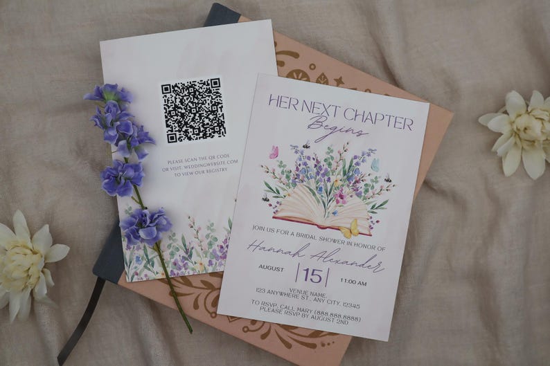 Her Next Chapter Begins Wildflower Bridal Shower Invitation (PRINTED), New Chapter Bridal Shower, Book Themed Bridal Shower, Flower Shower Bild 2