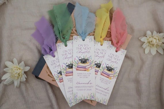 Bookmark Favor Tags for Book Themed Graduation Party (Printed), On to the Next Chapter, A New Chapter Begins, High School Grad, College Grad