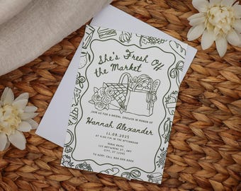 Invitación para despedida de soltera "Recién salida del mercado" (DESCARGA DIGITAL), Despedida de soltera con temática de mercado agrícola, Despedida de soltera con temática de mercado agrícola