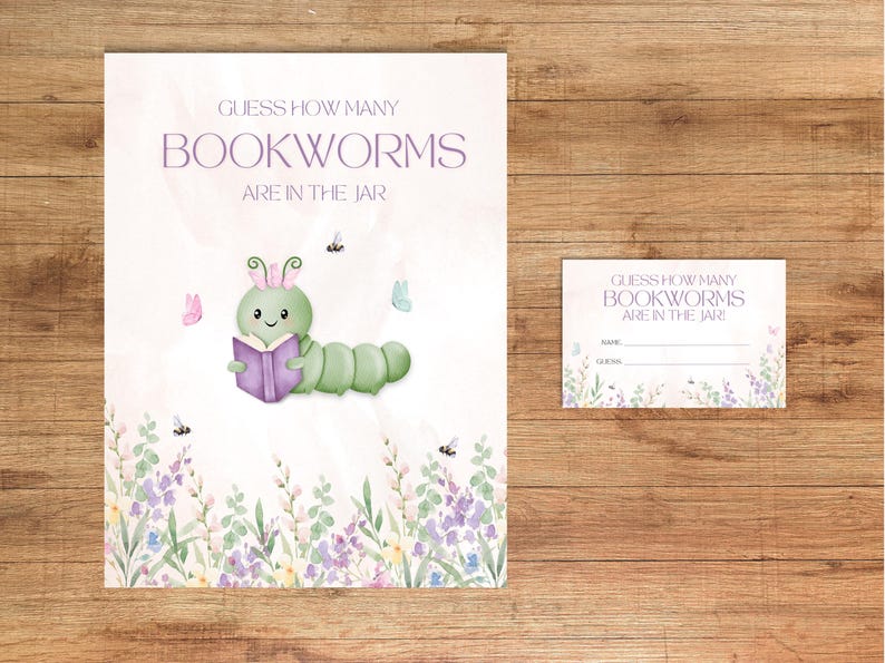 How Many Bookworms Are in the Jar Sign and Guess Cards (digital ...