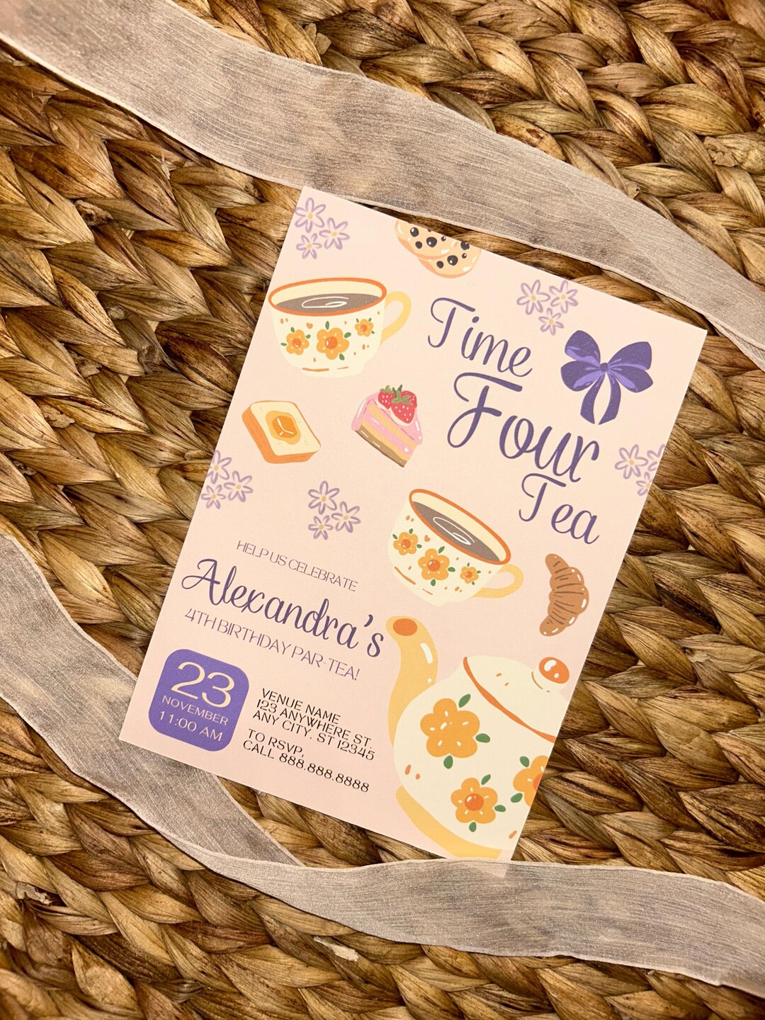 Time Four Tea Invitation Time Four Tea Birthday Invitation With Editable Text (digital Download ...