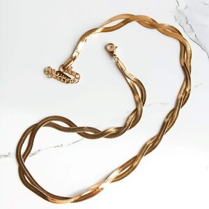 Double Layer Twisted Stainless Steel PVD 18K Gold Herringbone Snake Chain Necklace -Bubblenatures