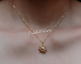 Gold Sunburst Pendant Necklace: 18k Plated Celestial Jewelry