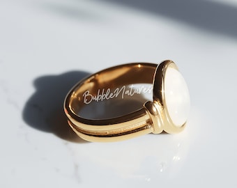 Vintage White Opal Ring: 18k Gold Plated Bohemian Jewelry