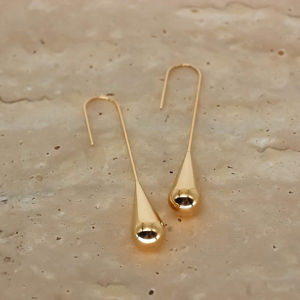 Dangling Long Water Drop Earring, Non-Tarnish Minimalist Teardrop Jewellery for Her - Bubblenatures