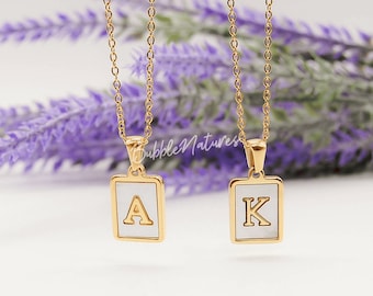 18k Gold Plated Initial Letter A-Z Necklace Pendant White Shell Name Jewellery Christmas Gift- Bubblenatures