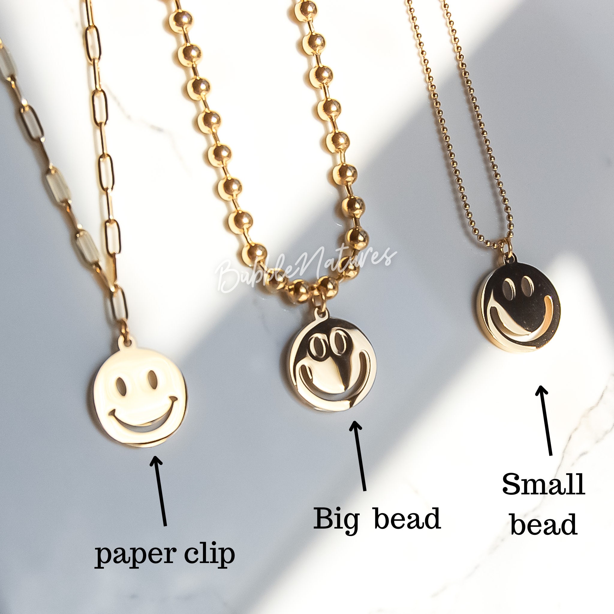 Chunky Smile Face Pendant Necklace in 18k Gold Plating
