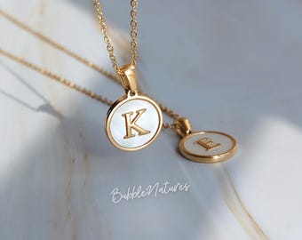 Mother of Pearl Initial Pendant Necklace: Gold Monogram