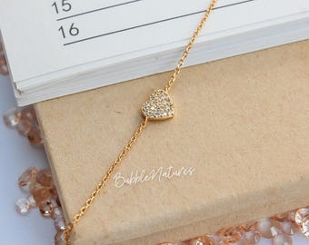 Heart Bracelet in 925 Sterling Silver, Dainty Gold Heart Jewellery, Romantic Anniversary Gift for Her, Bridesmaid Proposal Gift
