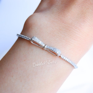 925 sterlingzilveren armband met schuifstrik, verstelbare sprankelende armband sieraadcadeau, met gepersonaliseerde kaart - Bubblenatures