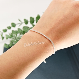Pulsera de tenis ajustable de plata de ley 925 con brillantes de 2 mm. Incluye tarjeta personalizada - Bubblenatures