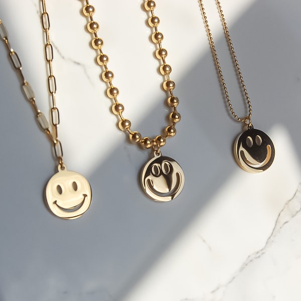 Classic 18k Gold Plated Smile Face Pendant Necklace, Christmas Birthday Jewellery Gift -bubblenatures