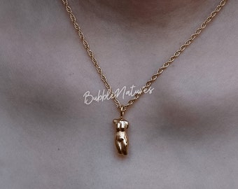 Gold Female Form Necklace, Dainty Goddess Body Pendant, Feminist Jewellery Gift for Her, Minimalist Empowerment Style, Abstract Figure Charm